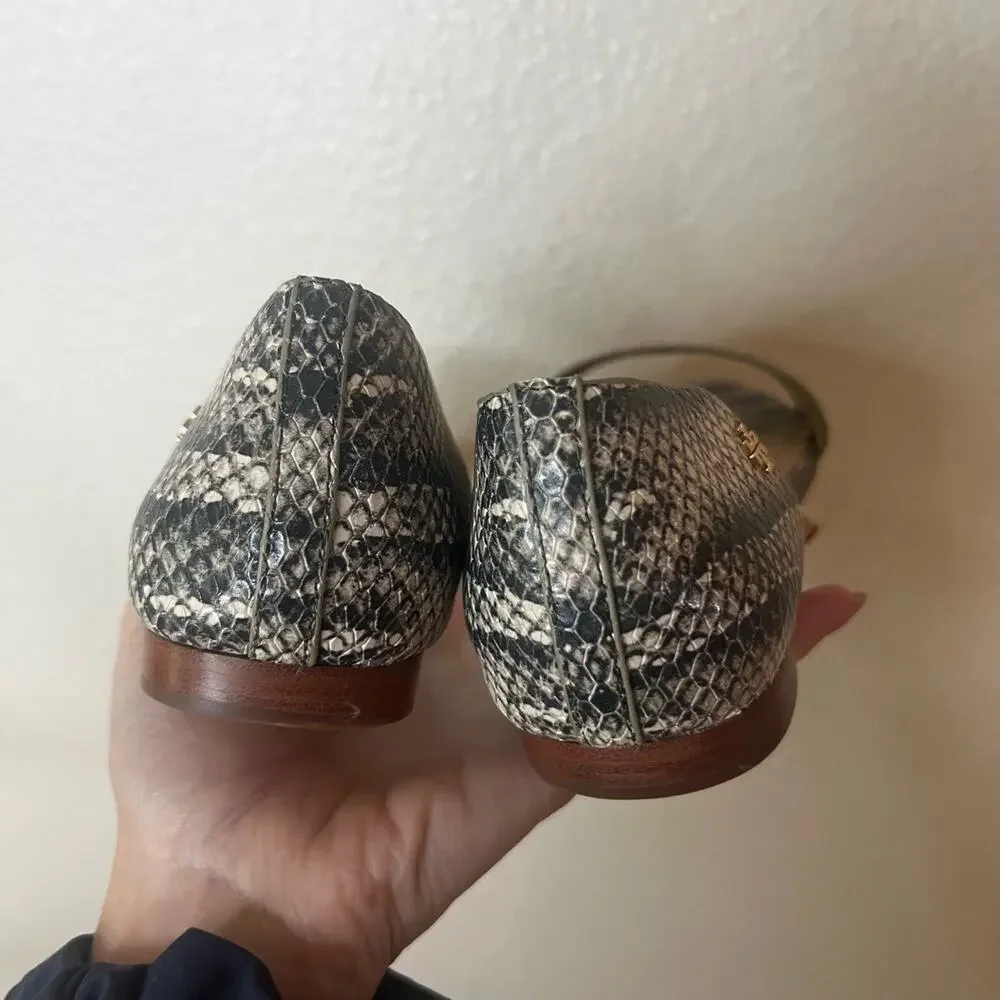 Tory Burch Savannah Flat Sandals Snakeskin Open Toe Womens 7
